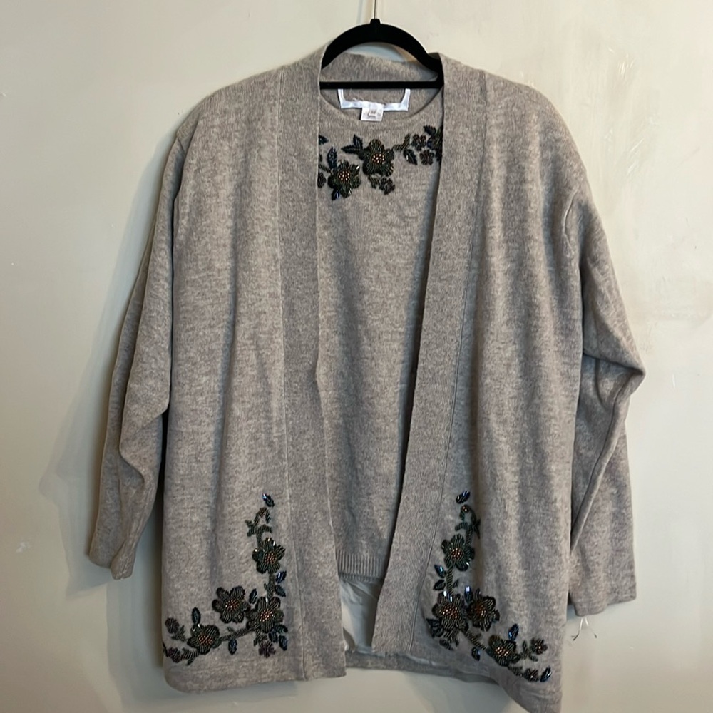 Vintage Lambswool Sweater and Cardigan Set Hand Beaded Size M